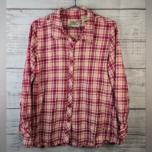 Womens Schmidt Workwear Plus Size Womens 1X Longsleeve Plaid Red Coral White